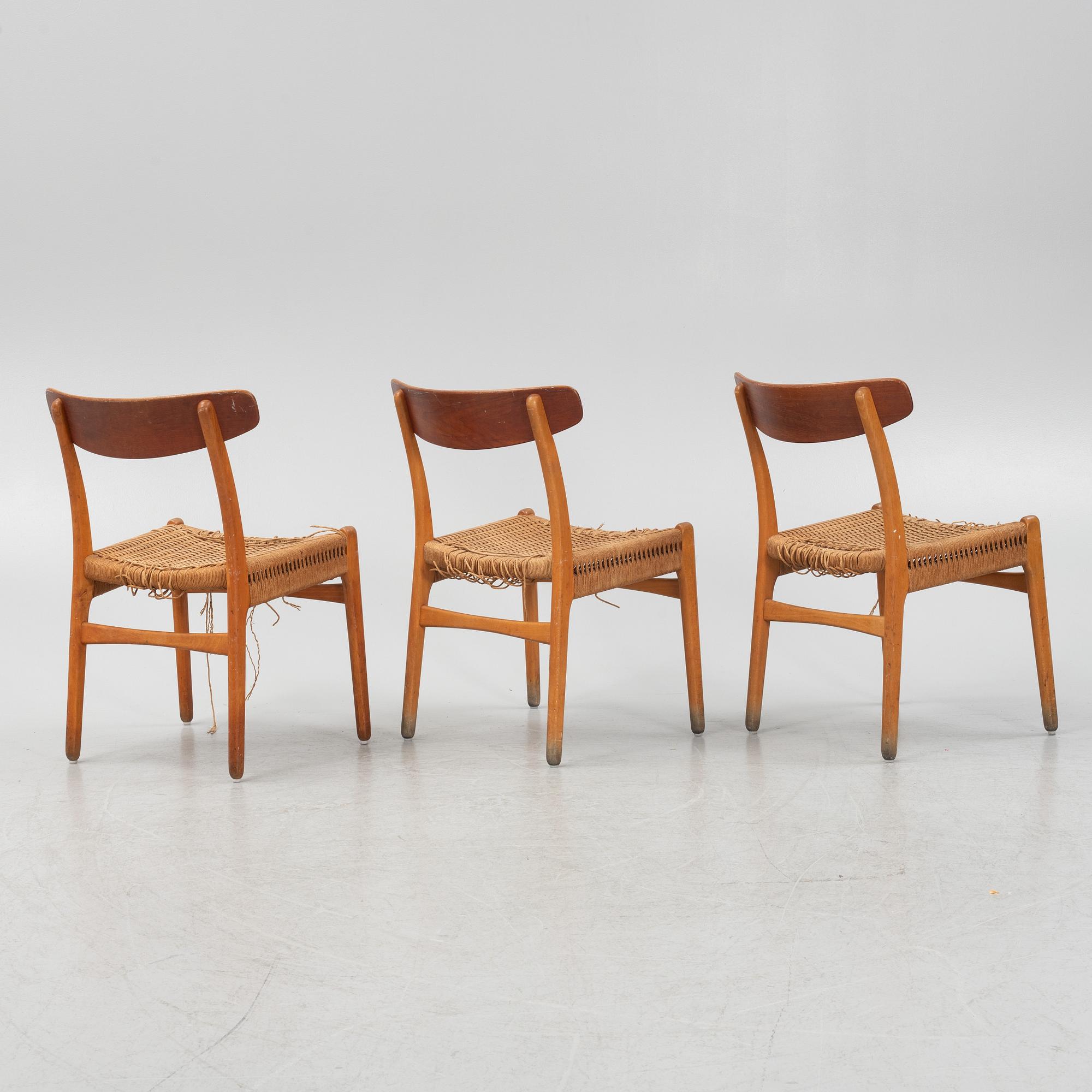 Hans J. Wegner, five 'Spisestolen/CH-23", Ljungströms Möbler, Mariestad, 1960's/70's.