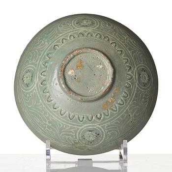 A celadon glazed slip-decorated bowl, Korea, Goryeo, 12/13th century.