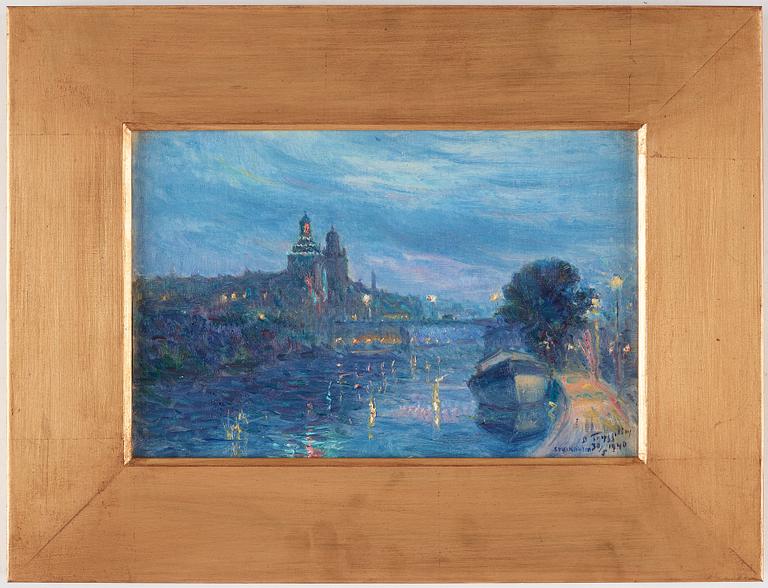 Erik Tryggelin, Evening light over Stockholm, scene from the Karlberg Canal.