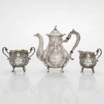 Kaffeservis, 3 delar, silver, rokokostil, GEWE, Malmö 1959.