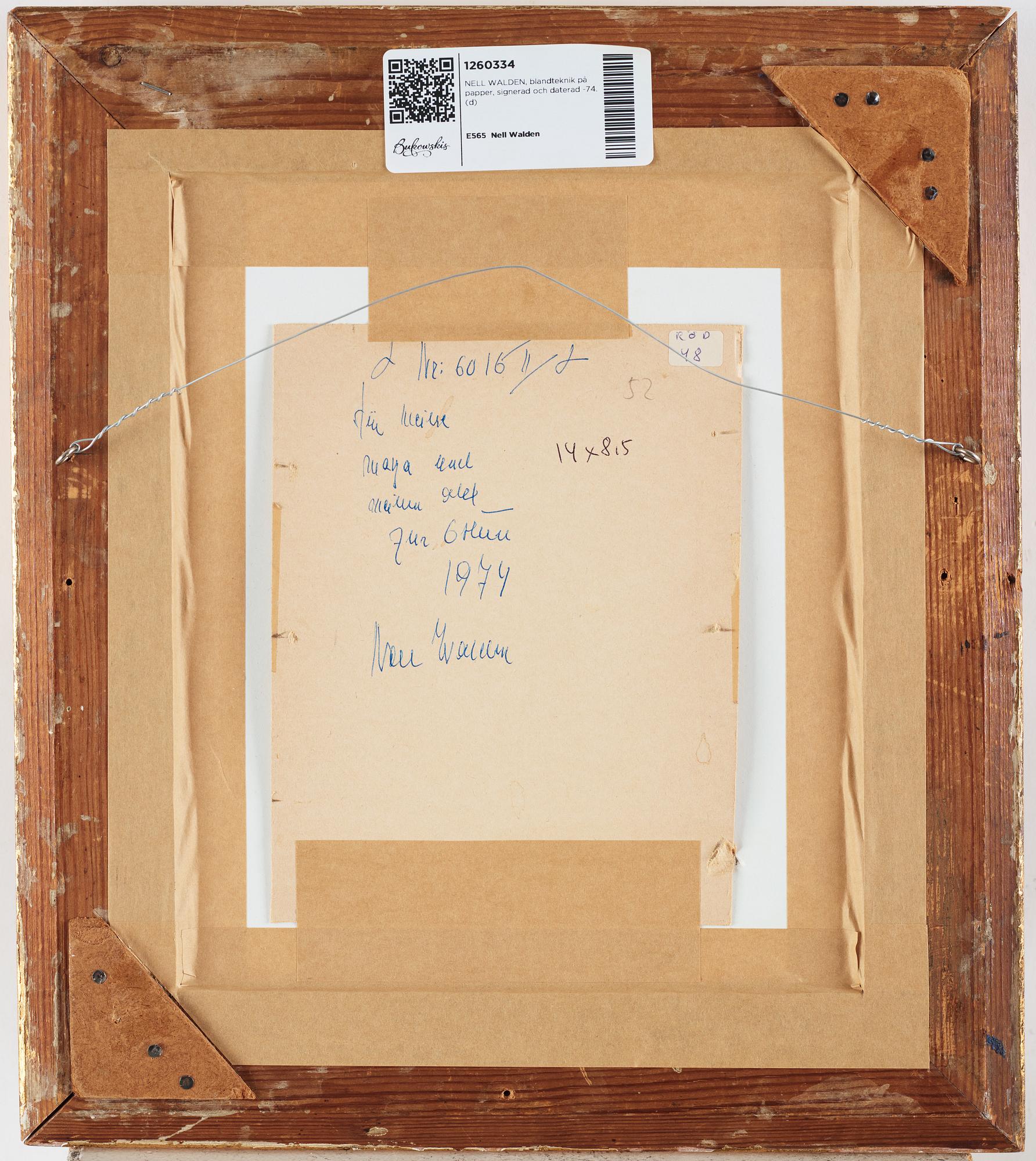 NELL WALDEN, mixed media on paper, signed and dated -74.