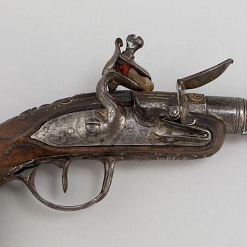 An end of the 18th century flintlock pistol, with makers name Dubois on the lockplate, France.