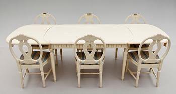 MATSALSMÖBEL, 7 delar, gustaviansk stil, 1900-talets andra hälft.