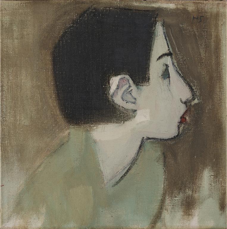 Helene Schjerfbeck, "Flickprofil i grön klänning" (Girl profile in green dress).