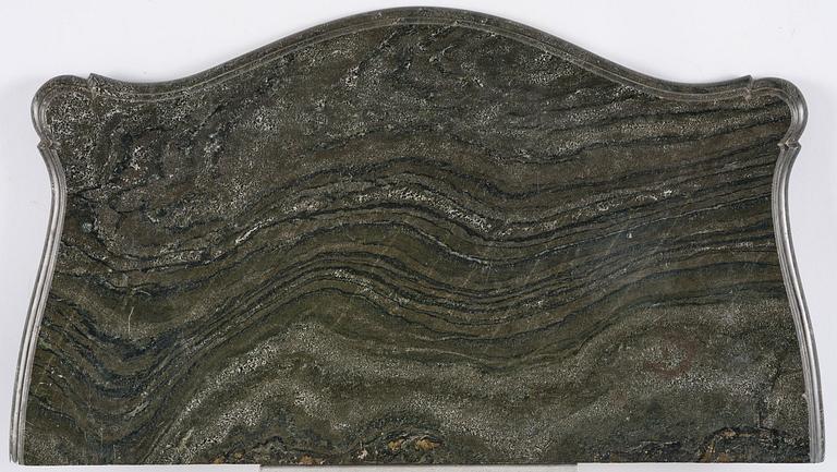 A Gustavian giltwood and Kolmårdsmarble-top console table, Stockholm, late 18th century.