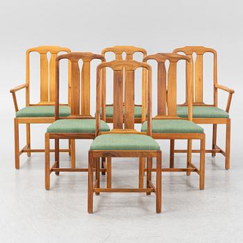 Carl Malmsten, a pair of armchairs and four chairs, 'Ambassadör' Åfors, secod part of the 20th Century.