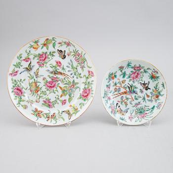 13 famille rose Canton porcelain objects, Qing dynasty, late 19th century.