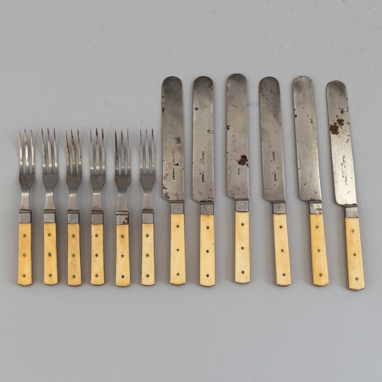 A 12 piece set of steel an bone cutlery from Eskilstuna Jernmanufaktur, 19th Century.