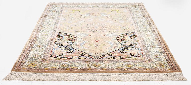 A semi-antique Hereke souf, silk and metal thread rug, West Anatolia, c. 163 x 103 cm.