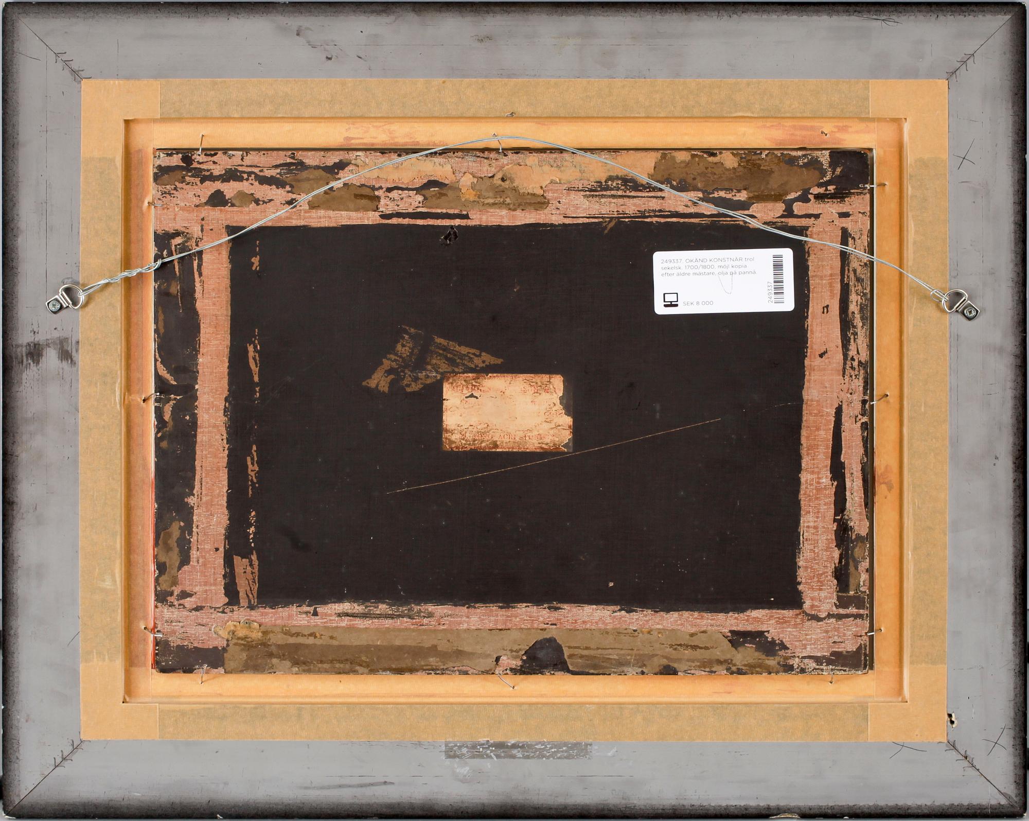 OKÄND KONSTNÄR, olja på pannå. Holländsk skola, 1800-tal.