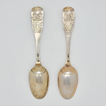 A pair of Swedish 18th century silver-gilt large spoons, mark of Nils Dahl, Linköping 1740.