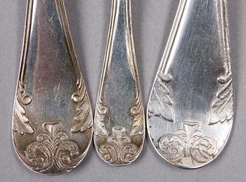 SKEDAR SAMT SÅSSLEV, 14 delar, silver, "Gammal Fransk", mest AG Sundberg, Västerås omkring 1900.