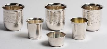 PARTI BÄGARE, 6 st, silver, svenska importstämplar, TESI, GAB. 1900-tal.