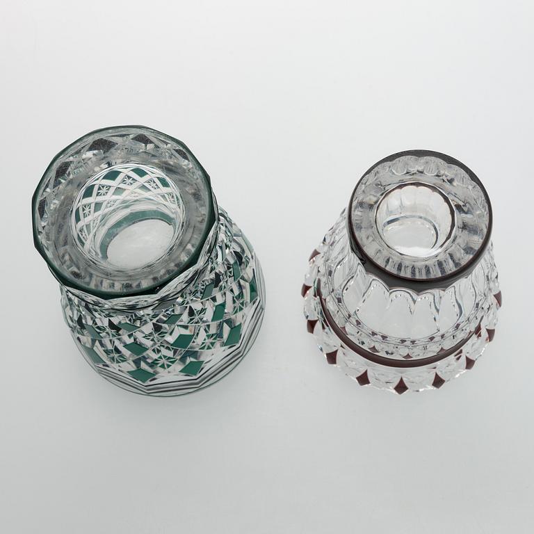 A set of two glass vases, Val Saint Lambert,  signed, Belgium second half of the 20th century.