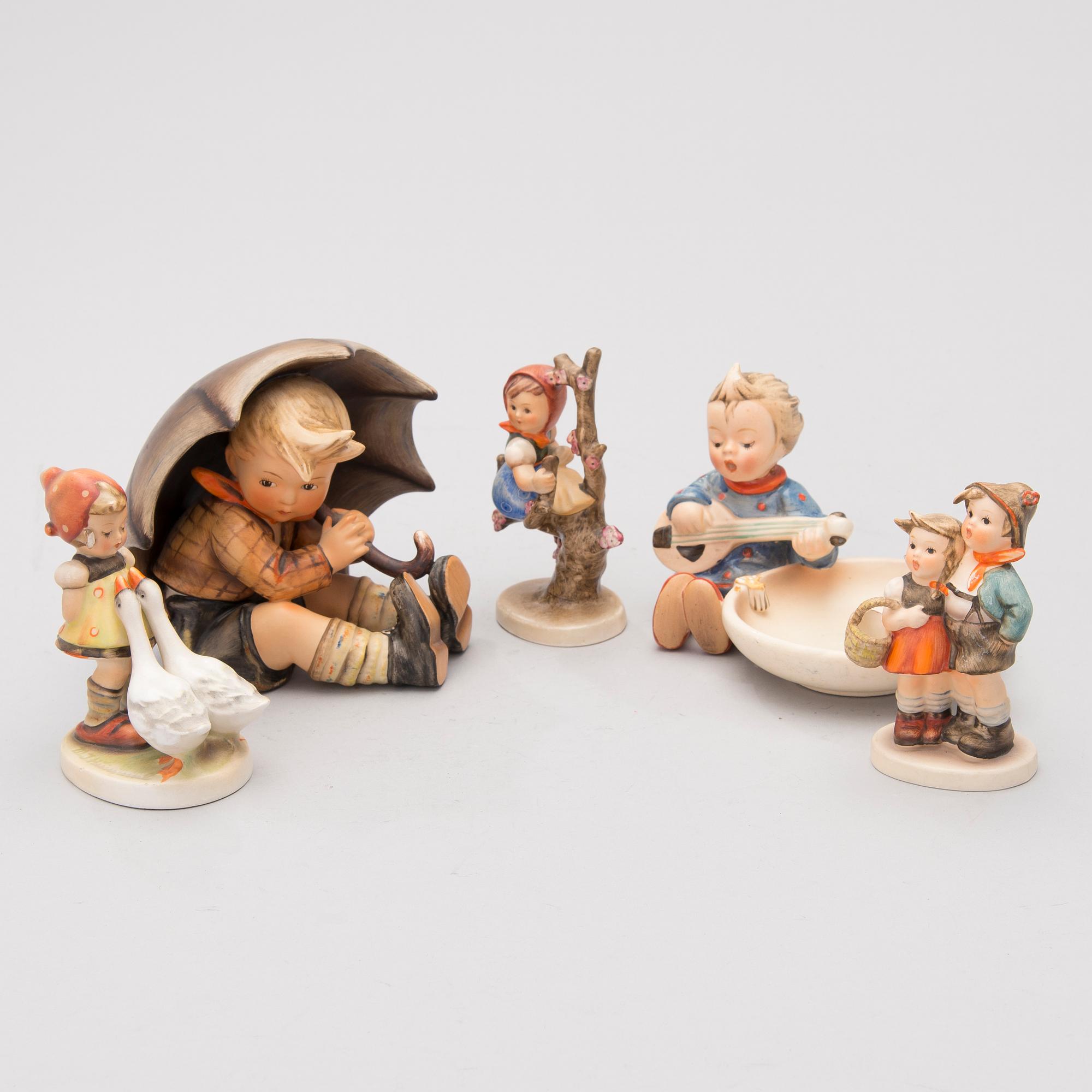 Five porcelain figurines from M.I. Hummel, Goebel, Germany 1950s-1970s.