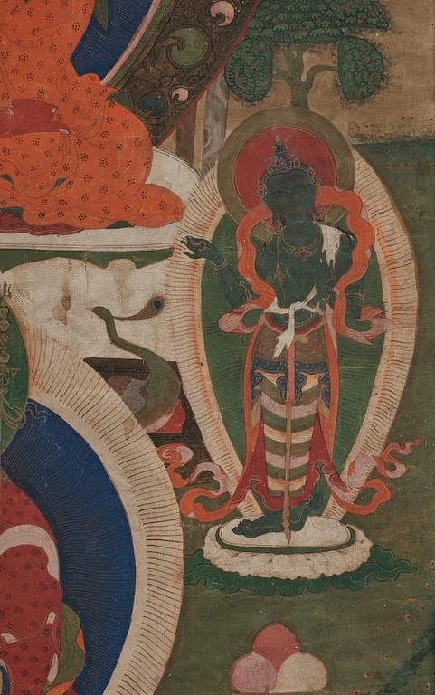 A Tibetan thanka, ink and colour on paper, 19th Century.