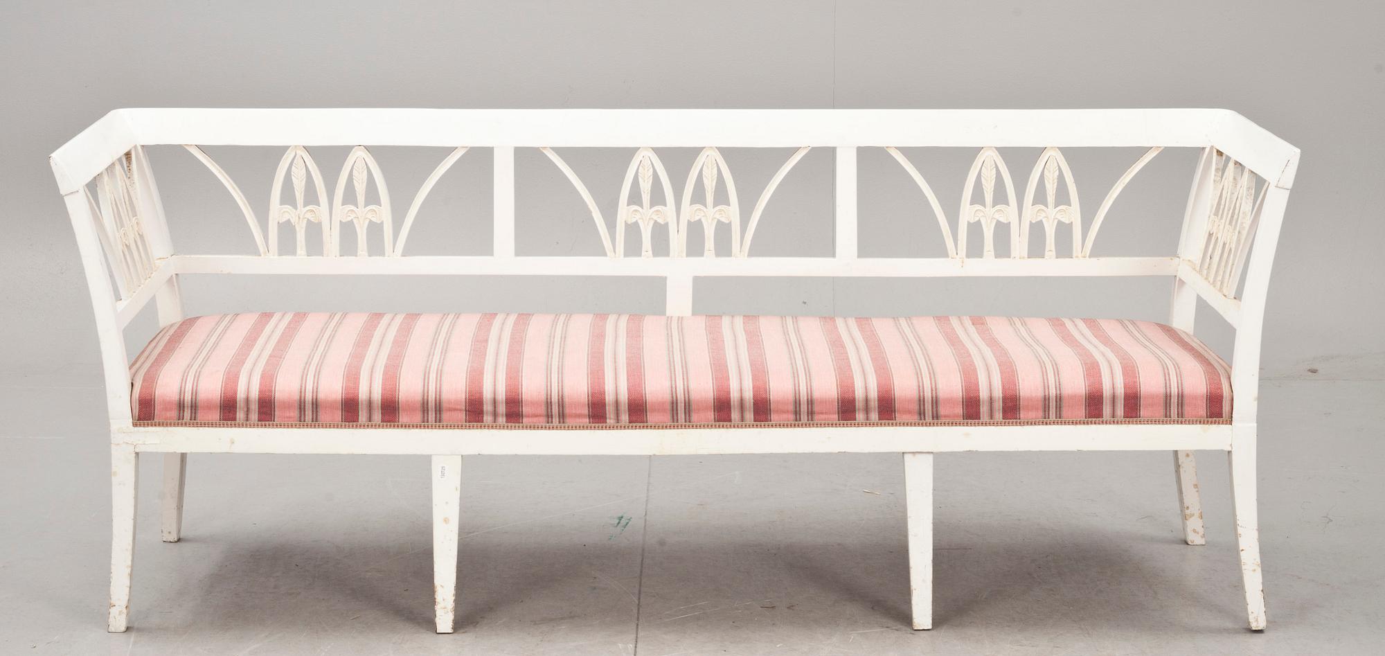 SOFFA MED STOLAR, 1+6. Sengustavianskt Lindome, 1800-talets början. Brännmärkt INS.