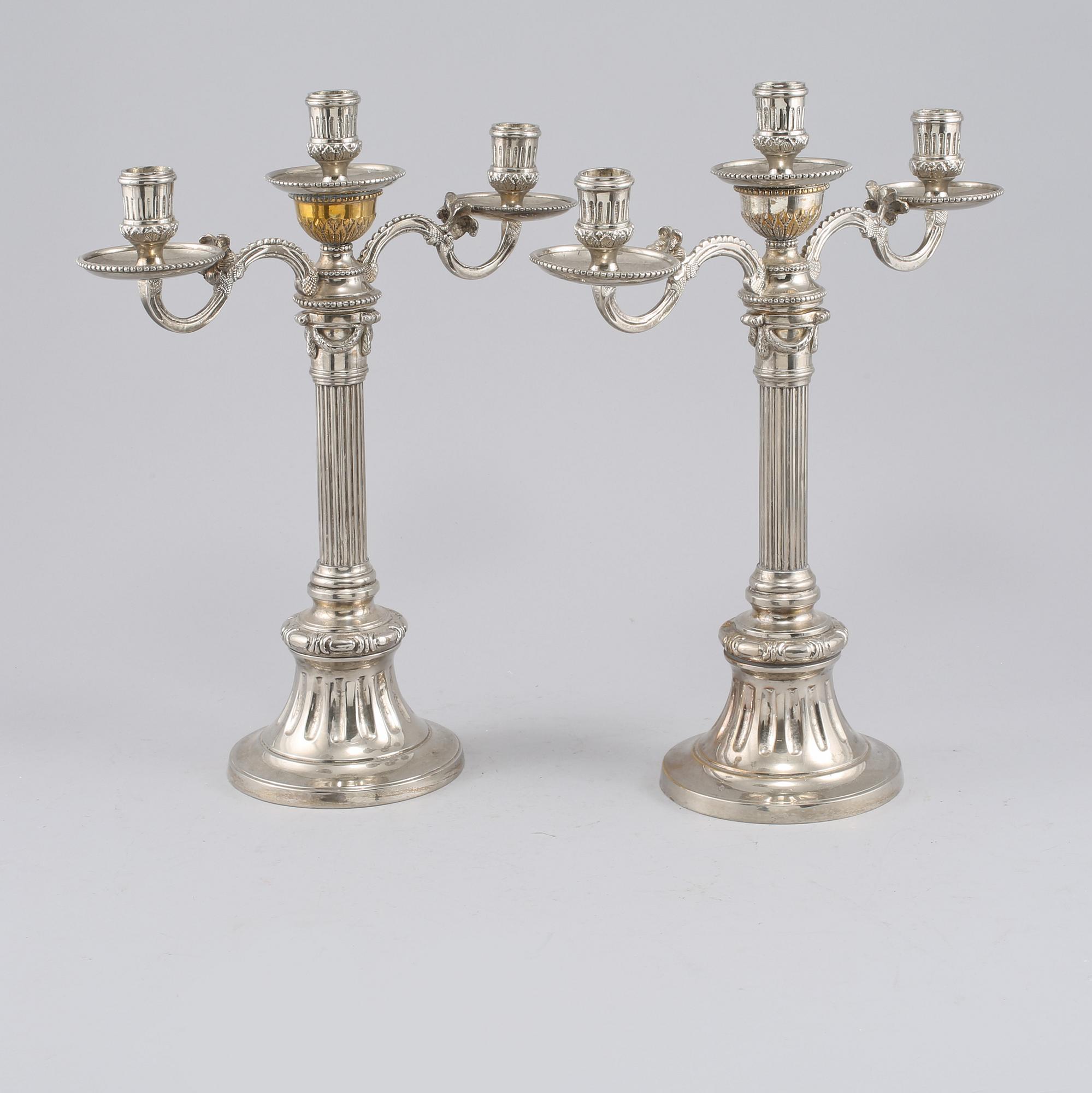 KANDELABRAR, ett par, nysilver, "Väsby", IKEAs 1700-tals-serie, 1900-talets slut.