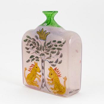 Ulrica Hydman-Vallien, a unique painted glass bottle vase, Boda, Åfors, Sweden.