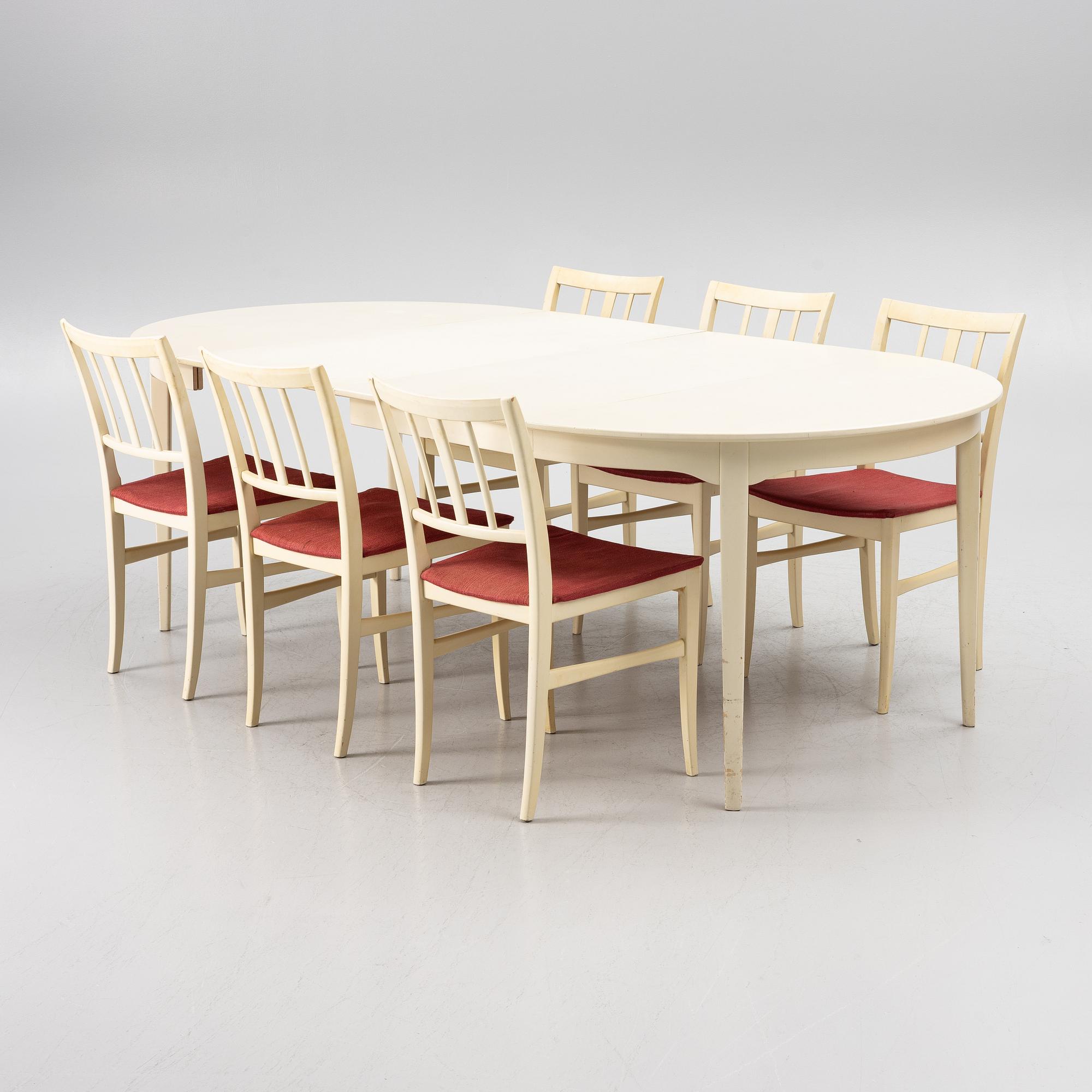 Carl Malmsten, a dining table with six chairs, end of the 20th century.