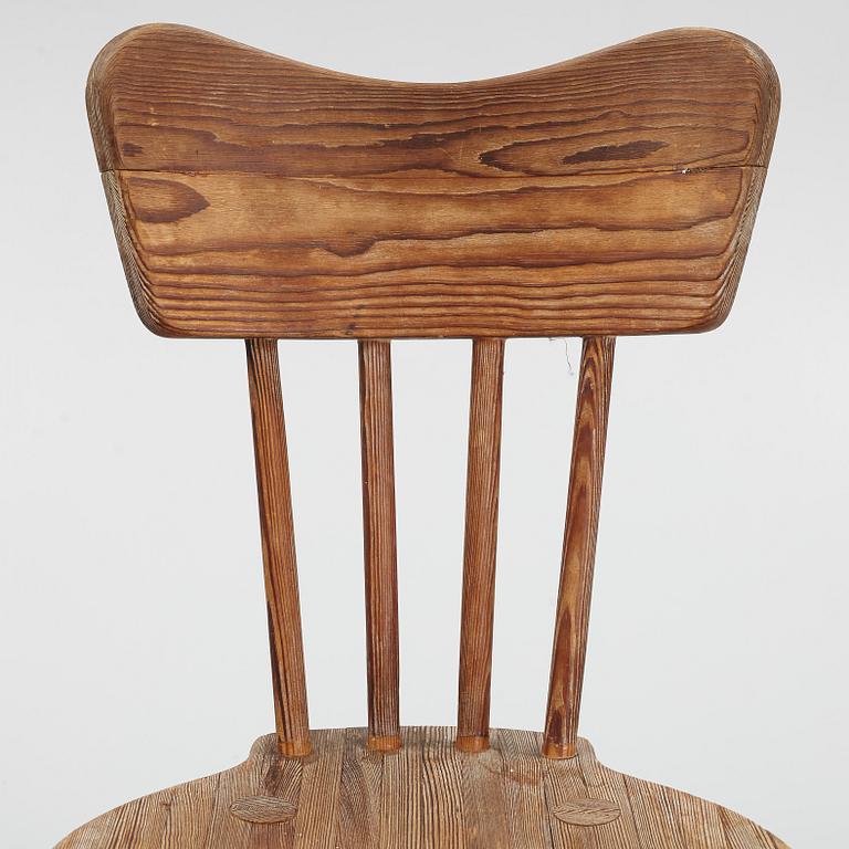 Torsten Claesson, a set of three pine chairs, Steneby Hemslöjd, 1940's.