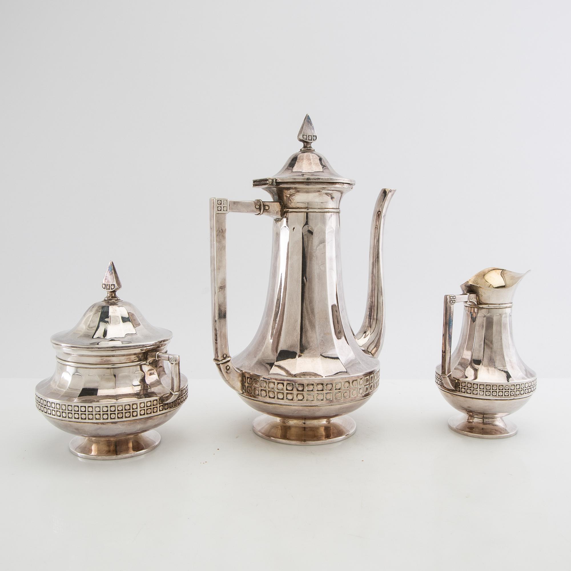 EV Mandhal coffee service 3 dlr silver-plated mid-20th century.