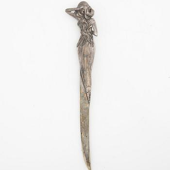 Fotoram, brevöppnare och sigill Jugend tidigt 1900-tal tenn och nysilver.