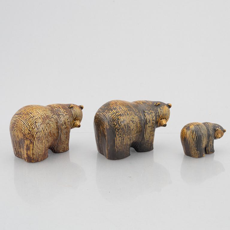 Lisa Larson, three bear stoneware figurines from the series "Lillskansen", Gustavsberg, Sweden.