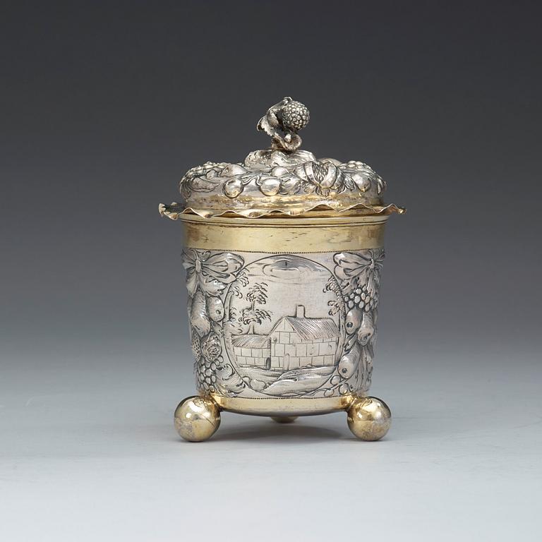 A Swedish late 17th century parcel-gilt cup and cover, marks of Henrik Feiff, Stockholm before 1689.