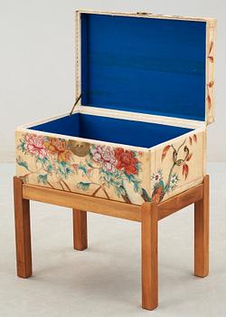 A hand painted casket on a walnut stand attributed to Estrid Ericson, Svenskt Tenn, Sweden 1950's.