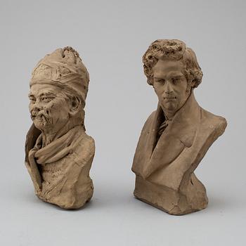 ALESSANDRO MORETTI, two portrait busts. Earthenware. Signed A. Moretti and dated 1946.