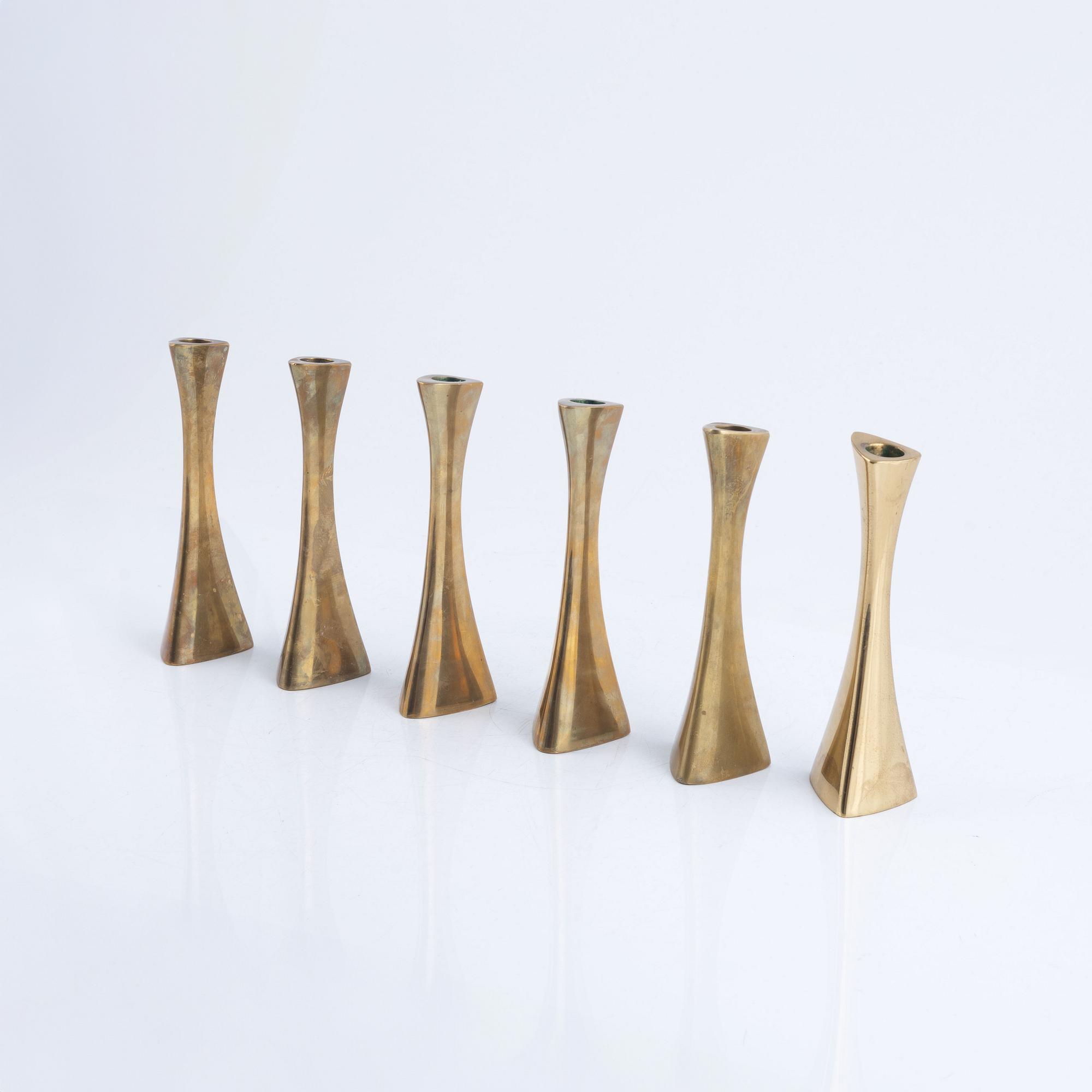 Candlesticks, 6 pcs, brass, Eskilstuna, K-E Ytterberg, BCA Eskilstuna, 1960s.