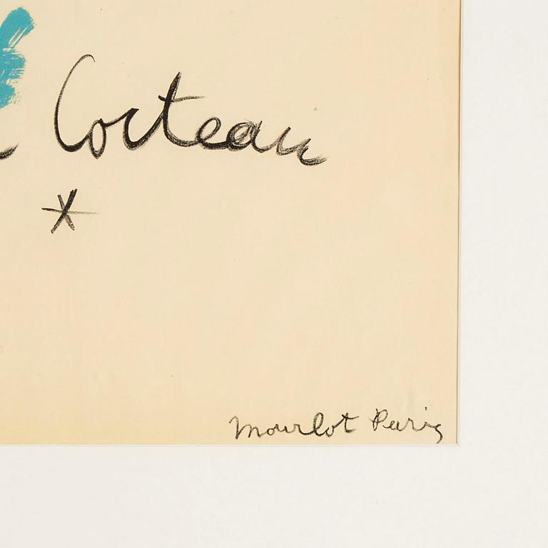 JEAN COCTEAU, färglitografisk affisch, 1957, tryckt av Mourlot, Paris.