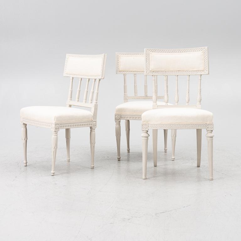 A set of three (2+1) late Gustavian chairs, Stockholm, late 18th century.