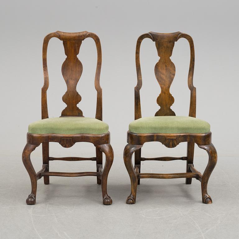 A pair of rococo style chairs, late 19th century.