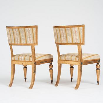 A pair of Late gustavian chairs in the manner of C G Gjörwell (1766-1837).