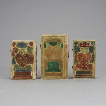 BRUDPSALMBÖCKER, 3 stycken, allmoge, 1800-talets första hälft.