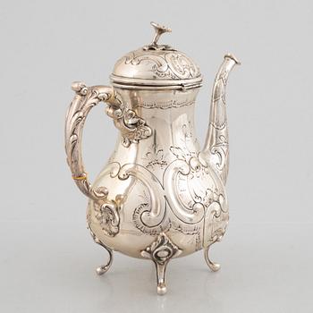 Coffee pot, silver, Rococo style, circa 1900.