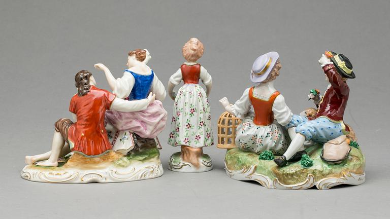 FIGURINER, 3 st, porslin, bl a Dresden, 1900-tal.