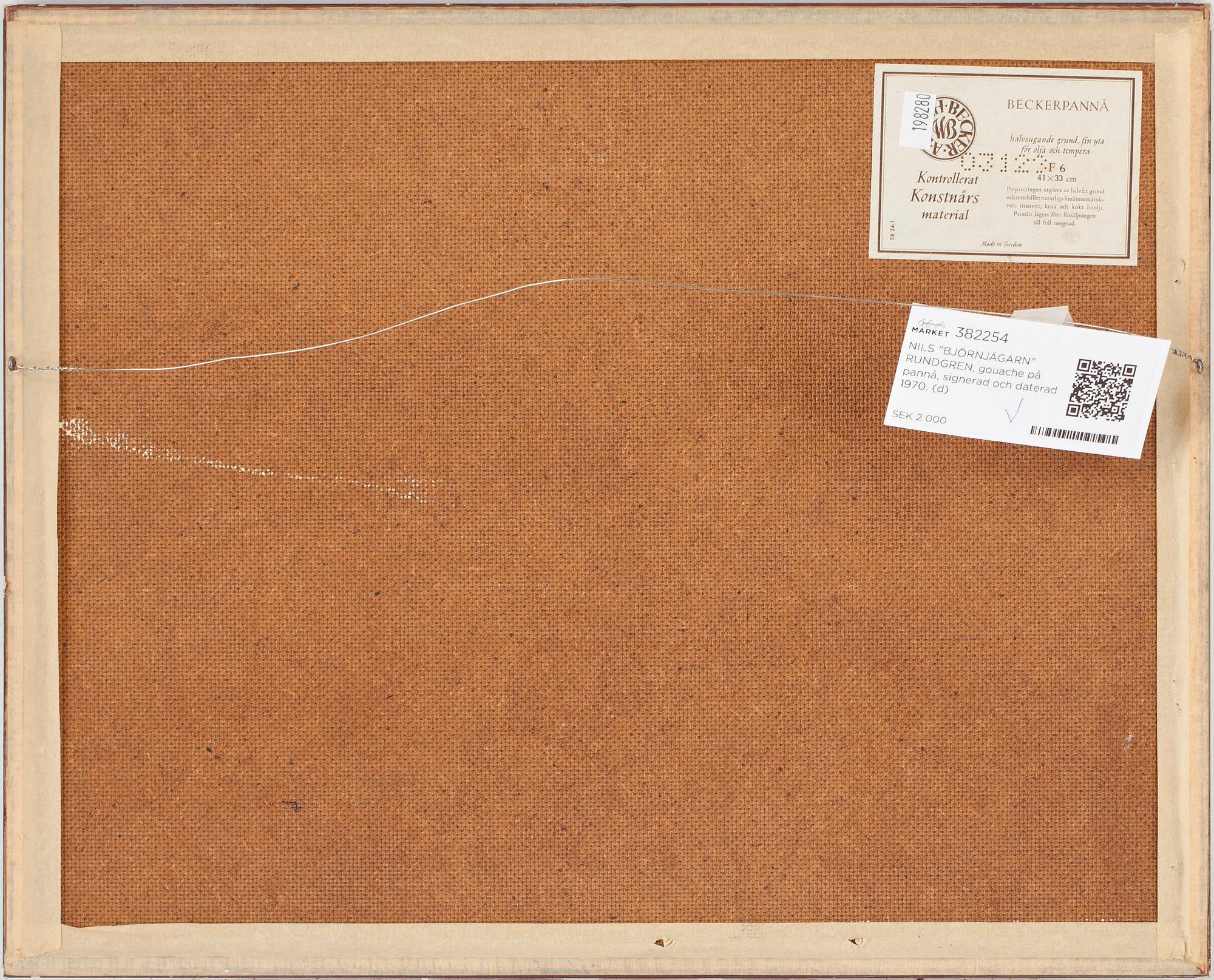 NILS "BJÖRNJÄGARN" RUNDGREN, gouache på pannå, signerad och daterad 1970.