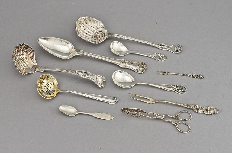 PARTI SILVERBESTICK, 9 st, 1800/1900-tal. Vikt 281 g.