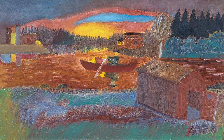 Primus Mortimer Pettersson, olja på pannå, signerad.