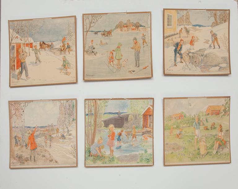 SKOLPLANSCHER, 12 st, Maj Lindman, P.A Norstedt & Söner.