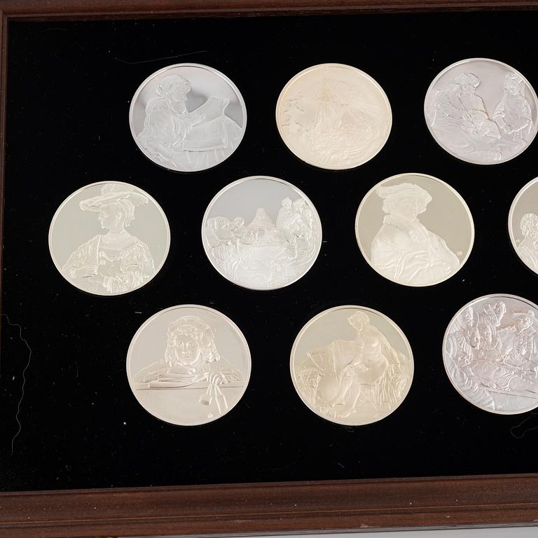 Samlarmedaljer, 50 st, sterlingsilver, "Rembrandt i silver", Franklin Mint AB.