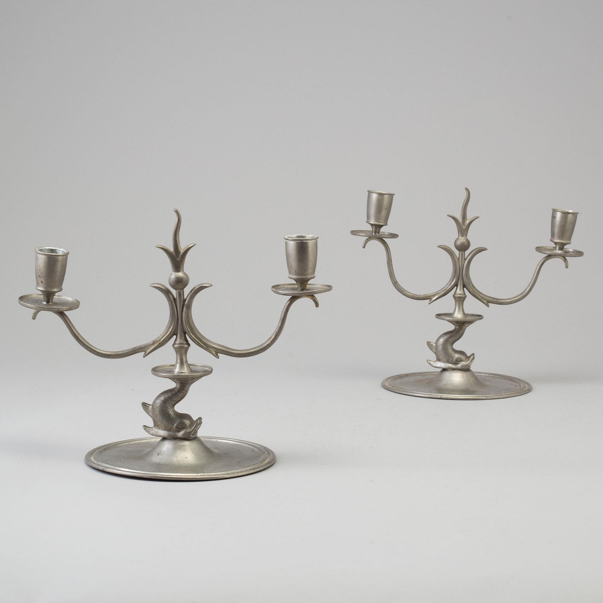 A pair of pewter chandeliers, Firma Svenskt Tenn, Stockholm 1928.