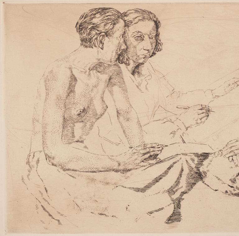 Lotte Laserstein, "Die Malerin und Traute Rose zeichnend".