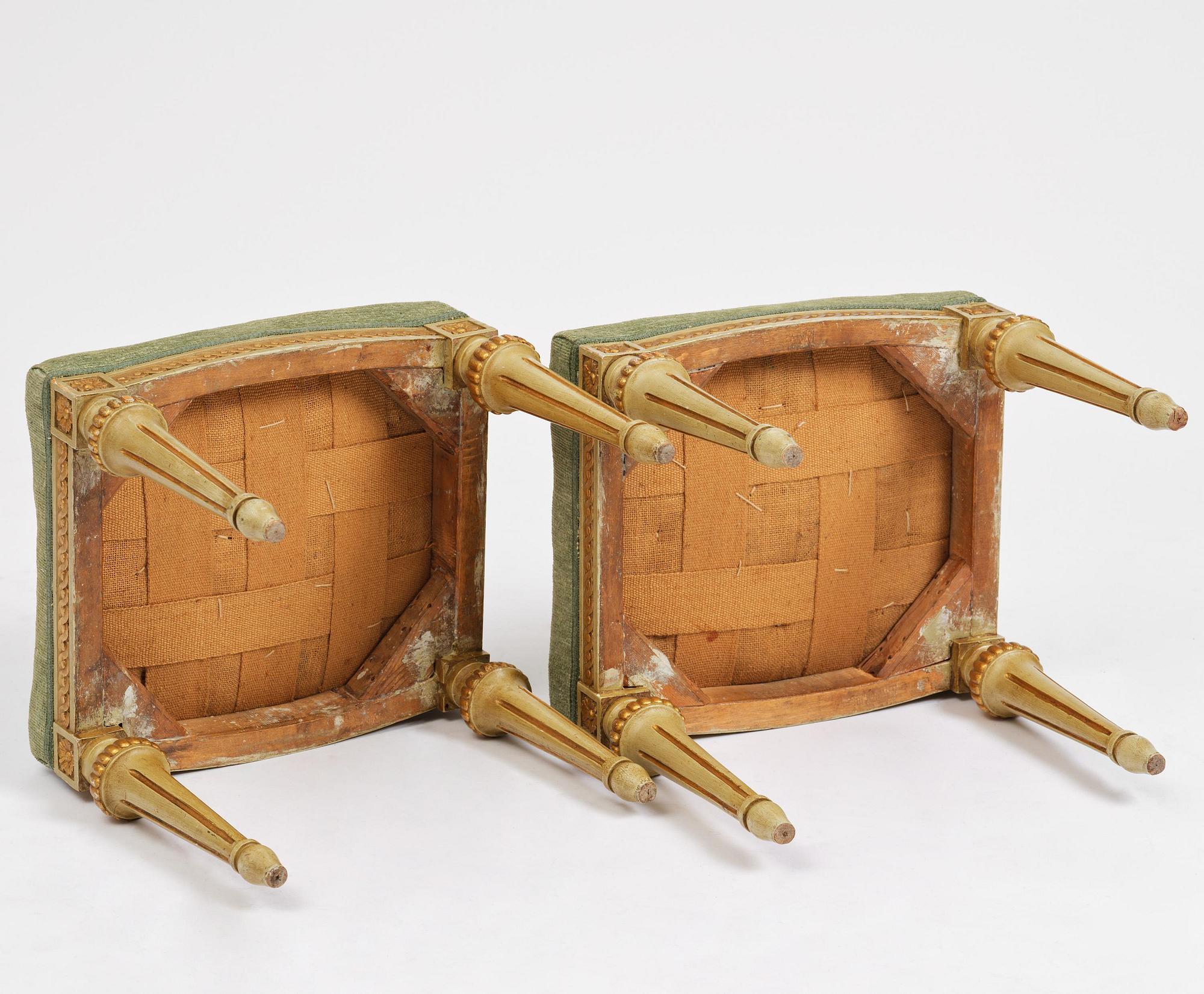 A pair of stools in the manner of Erik Öhrmark (master in Stockholm 1777–1813), Gustavian.