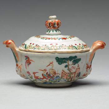 A famille rose 'du paquier' butter tureen with cover, Qing dynasty, Qianlong (1736-95).