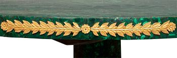 AN EMPIRE STYLE MALACHITE TABLE.