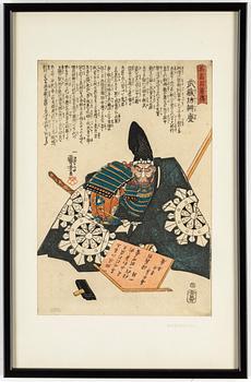 UTAGAWA KUNIYOSHI (1797/98-1861), efter, färgträsnitt, 2 st, Japan, 1800-tal.